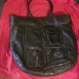 Large Black Leather Patchwork Pocketbook
